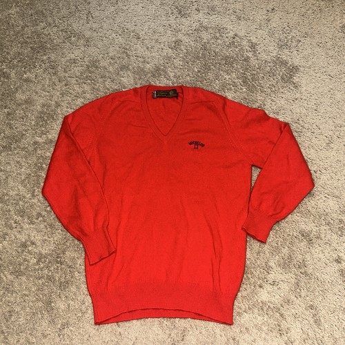 Lyle & Scott, Vintage Cashmere Sweater Mens Small Lyle & Scott Pullover V Neck Michelob Red