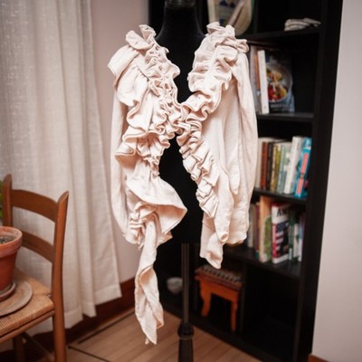 Anthropologie Moth Cream Ruffle Drape Cotton Cashmere Romantic Art Cardigan XS