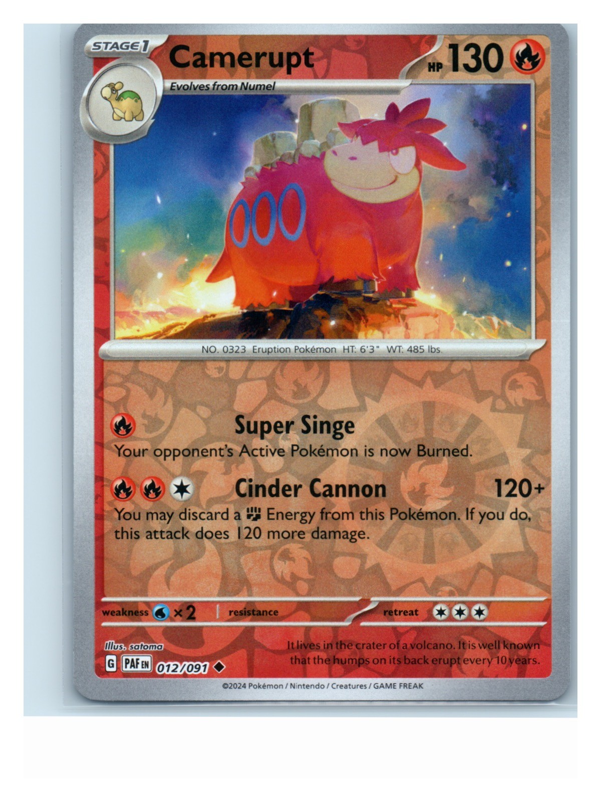 Camerupt Reverse Holo 012/091 Uncommon SV: Paldean Fates NM