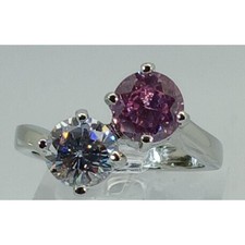 Vintage 90s Pink Sim Diamond CZ Silver Tone White Gold GP Engagement Ring Size 8