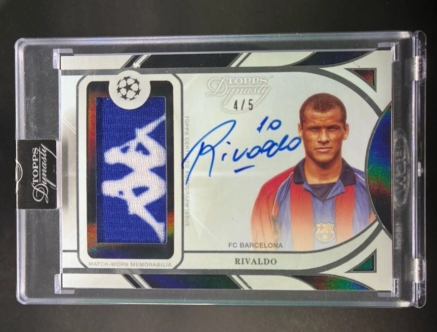 2024-25 Topps Dynasty UEFA Club Rivaldo 4/5 Auto Patch Autograph Kappa Barcelona