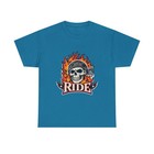 Flaming Skull Ride T-Shirt Heavy Cotton Biker Unisex Made in USA