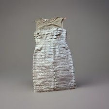 London Times Size 14P Sleeveless Shimmery Gray Lace Accent Multi Layer Dress