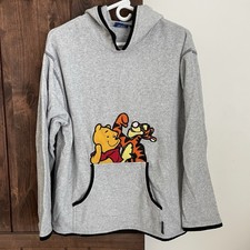 VTG Winnie The Pooh Disney Long Sleeve Pullover Hoodie Fleece Size M Womens Gray