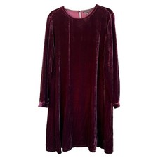 Eileen Fisher Medium Black Plum Viscose Silk Velvet Crew Neck Knee Length Dress