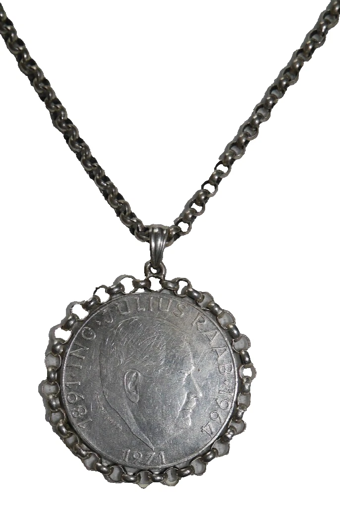 Trachtenkette Kette Österreich 50 Schilling  SILBER Münze 1971: ING JULIUS RAAB