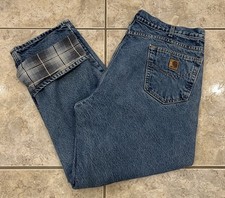 Vtg Y2K Carhartt Blue Jeans 40X30 Flannel Lined B21 DST Denim Pants USA MADE
