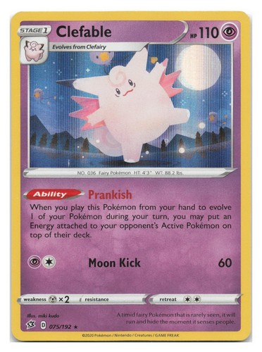Clefable 075/192 Holo Rare Rebel Clash Pokemon 2020