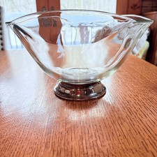 Vintage Mid-Century modern art Glass Bowl w/Silverplate Pedestal Base Flared Rim Vintage Mid-Century modern art Glass Bowl w/Silverplate Pedestal Base Flared Rim - Image 1