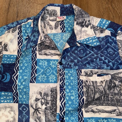 Barefoot In Paradise Shirt Vtg 60s 70s Loop Collar Hippy Hawaiian Mens Medium - Picture 8 of 15