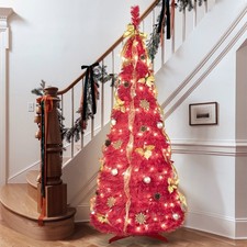 6ft Red Prelit Pop up Christmas Tree Artificial Halloween Party Decor 150 Light