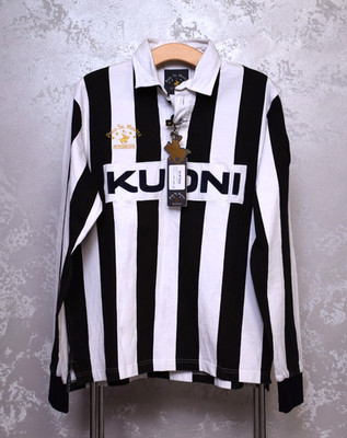Polo St. Moritz Rugby Shirt Mens Black White Stripes KUONI New Tags Referee Sz M