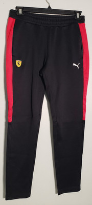 Puma Sweatpants Men's Medium Black Red Ferrari Tapered Jogger Racing Workout Gym
