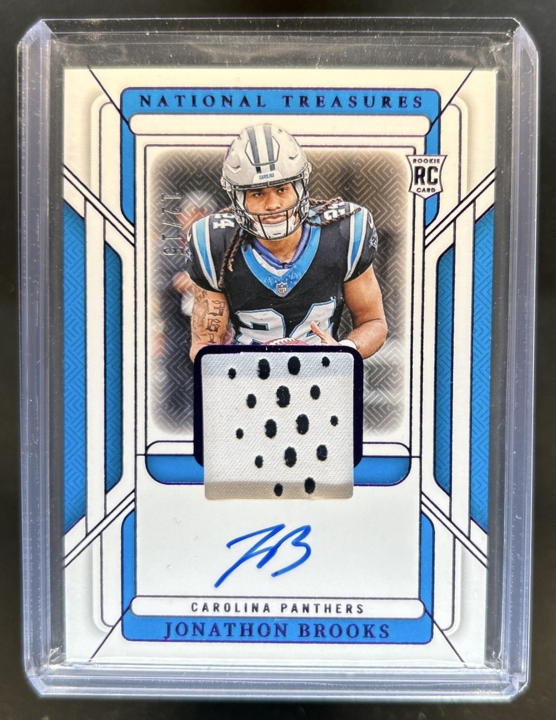 2024 National Treasures Jonathon Brooks Rookie Gloves Signature Purple Auto #/15 view 1
