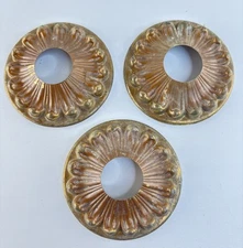 3 Matching Vintage Pressed Brass Bobeche for Hanging Lamp Chandelier Flower