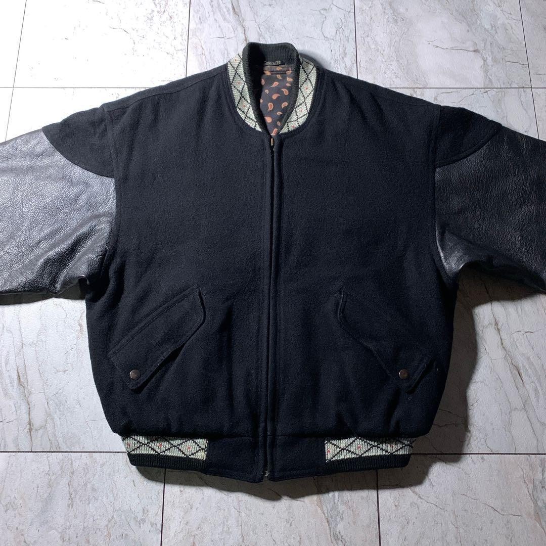 Short wool swing top cowhide patchwork leather ja… - image 3