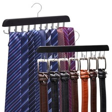 Wooden Tie Rack Belt Holder 2 Pack, 20-Hook Necktie Hanger 14-Hook Belt O...