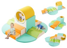 10pc High Density Foam Climbing Blocks, Soft Play for Toddlers w/ Tunnel Slide