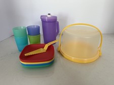 Tupperware Mini Toy Cake Taker Set, Plates, Cups, Pitcher. New Tupper Toys