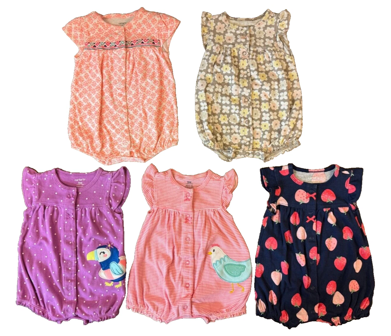 Carters Baby Girl Clothes Lot 3 Months Rompers Outfits Summer Bundle Chicken