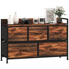 Kommode mit 5 Schubladen aus Stoff Kommodenschrank mit Stahlgestell Braun