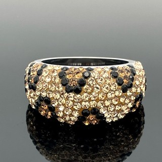 RING LEOPARD GR.18 (CA.57) EDELSTAHL POLIERT MIT KRISTALL SCHMUCKJAGD
