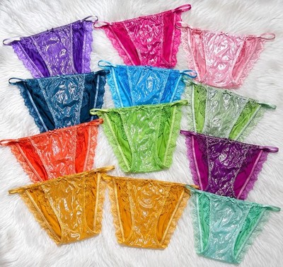 Victoria's Secret Dream Angels String Bikini Panty Shiny Lace Trim Rare Colors