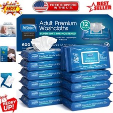Disposable Adult Washcloths - 8x12 inch, Aloe Vera for Gentle Care - 600 Count