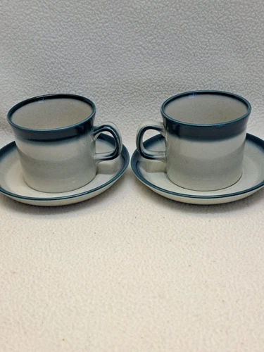 Wedgwood Blue Pacific (2) 2 3/4" Flat Cups & Saucers Excellent