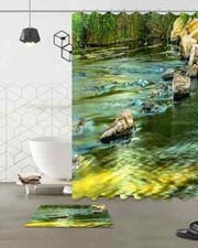 Grass And Stones Water 3D Shower Curtain Waterproof Fabric Bathroom Decoration
