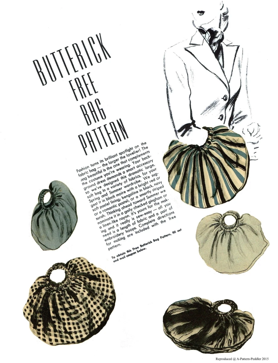 BUTTERICK Pattern Handbag Purse Bag Fabric Sewing Vintage 1940 s Bolso Sac COPY