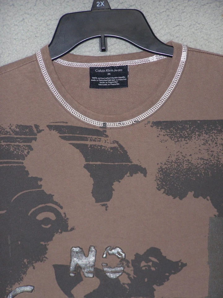 Calvin Klein рубашка для взрослых средний коричневый графический коротким рукавом хлопок дизайнерский мужской - Изображение 3 из 4