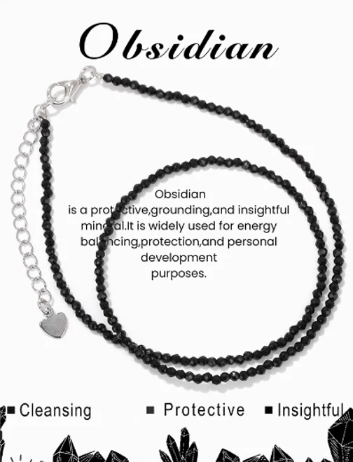 Gargantilla de obsidiana negra natural collar con cuentas regalos energéticos curación mujeres joyas Foto 4 de 4