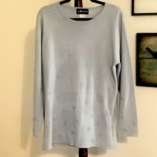 Sag Harbor Women's L Powder Blue Embroidered Flowers LS Lightweight Sweater NWOT