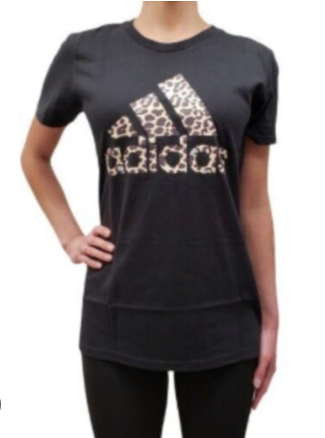 Adidas Women's Black Logo Leopard Print Short Sleeve