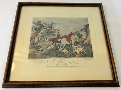 Antikes 4er Set handkolorierte gerahmte Gravuren - Morland und Glocke - Fuchsjagd - Bild 2 von 12