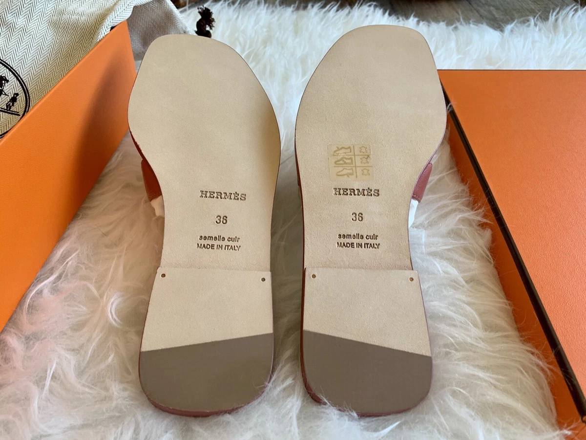 Hermes Oran Sandals Rouge Blush Box Calfskin 38