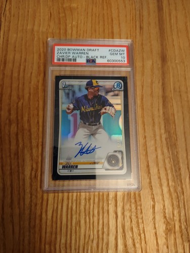 2020 Bowman Chrome Draft Zavier Warren BLACK REFRACTOR AUTO RC PSA 10 30/75 BREW