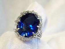Blue Lab Sapphire Size 5.5 Ring 925 Sterling Silver Filigree Vintage Style USA