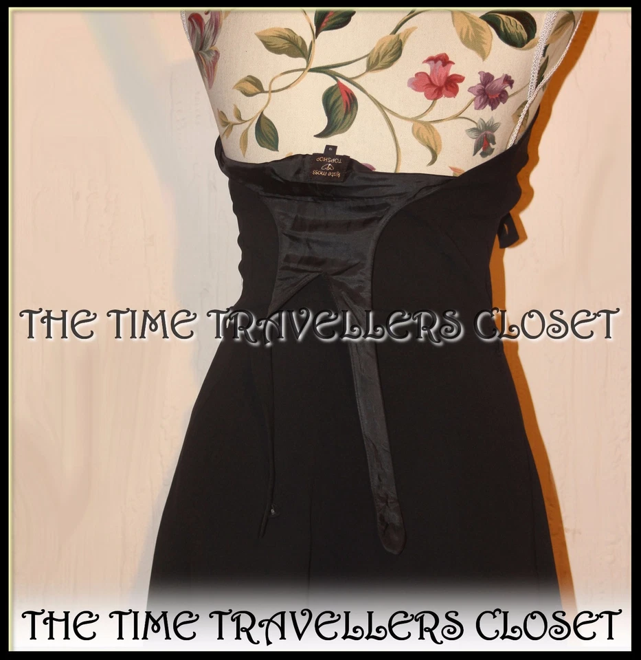 KATE MOSS TOPSHOP BLACK CREPE PLAYSUIT MUSCLE RACER BACK LINED UK 10 38 NO BELT - Image 4 of 4