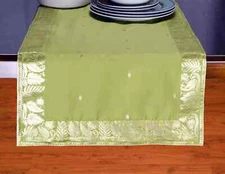 Olive Green - Hand Crafted Table Runner (India)