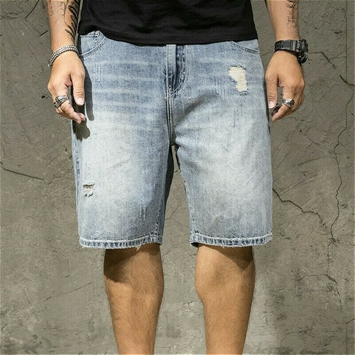Men Denim Shorts Loose Ripped Jeans 