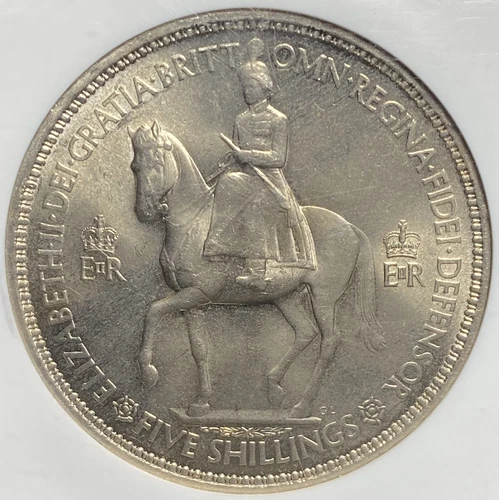 1953 Queen Elizabeth II Coronation Great Britain 5 Shillings CROWN Coin NGC MS65