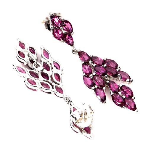 925 Sterling Silver Earrings Marquise Rhodolite Garnet Gemstone Jewelr - Picture 3 of 14