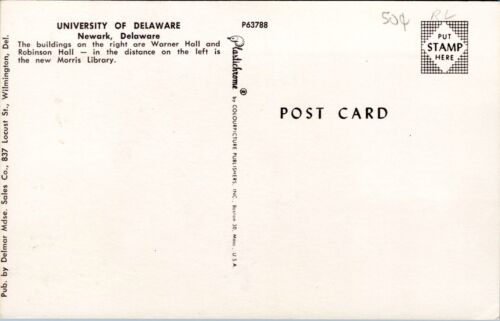 Warner, Robinson Hall, University of Delaware, Newark DE - 1960s Chrome Postcard - Bild 2 von 2