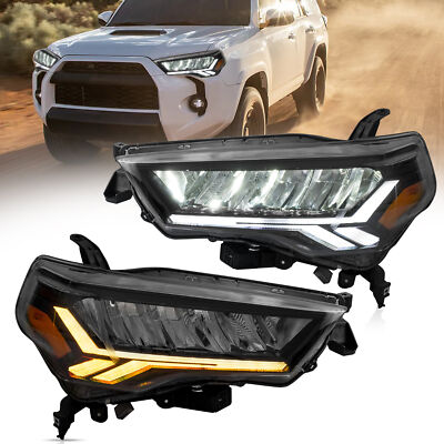 LED Reflector Headlights For 2014-2023 Toyota 4Runner Black LED DRL W/Sequential