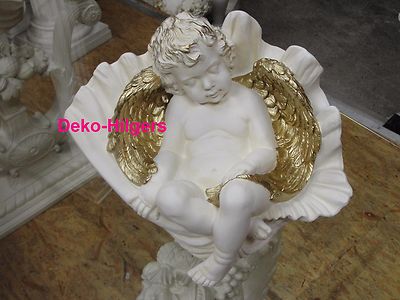 Atemberaubende Figur Engel Muschel Skulptur Putte Büste Amor Stuckgips Crem G 29