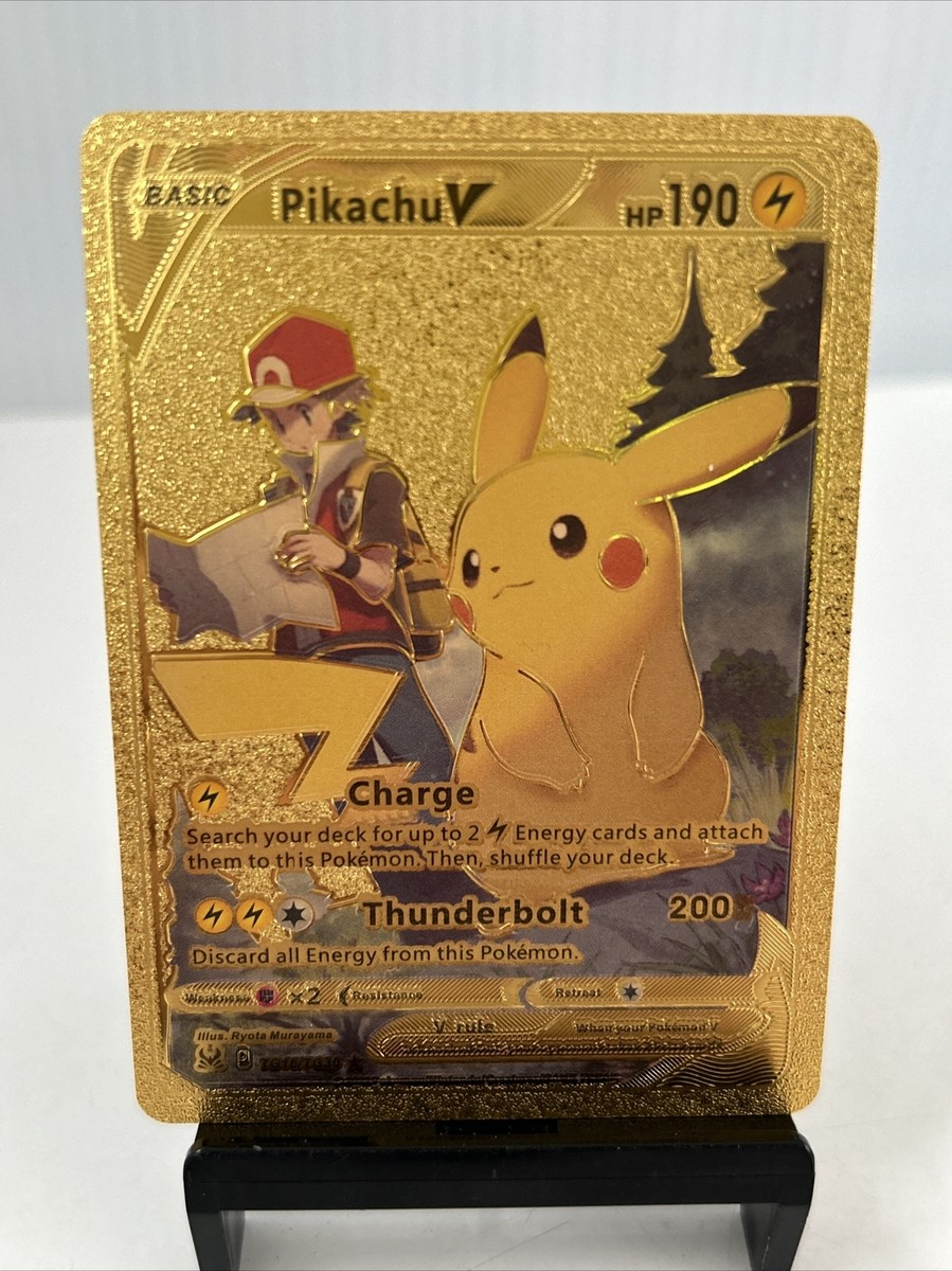 Pikachu V Metal Gold Foil Pokemon Card Fan Art Display Card