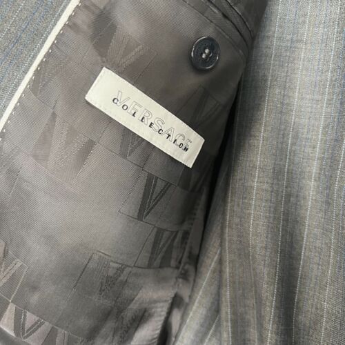 NWT VERSACE COLLECTION Gray Pinstripe 2 Button Wool Suit 40L (EU 50) - Picture 2 of 24