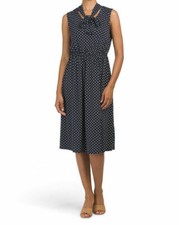 NEW ADRIANNA PAPELL NAVY BLUE  DOTS  CAREER FLARE MIDI DRESS SIZE L SIZE XL $99
